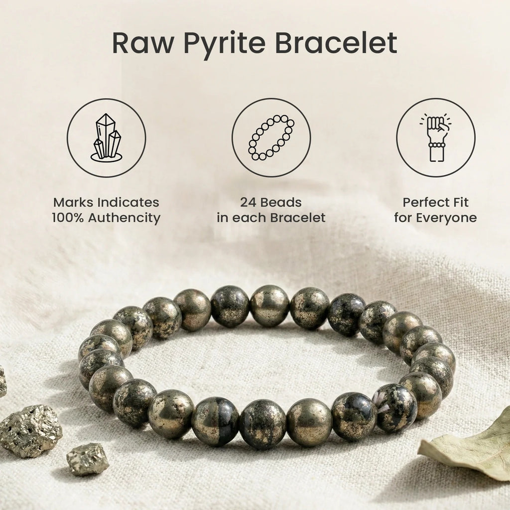Shaktipeeth Raw Pyrite Bracelet  - 6mm Beads, Healing Energy