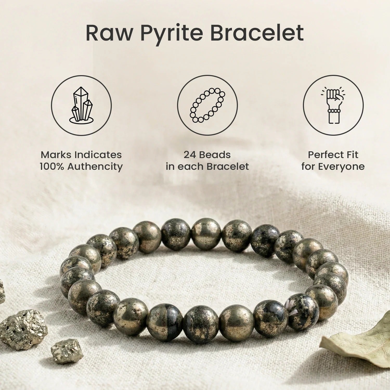 Shaktipeeth Raw Pyrite Bracelet  - 6mm Beads, Healing Energy