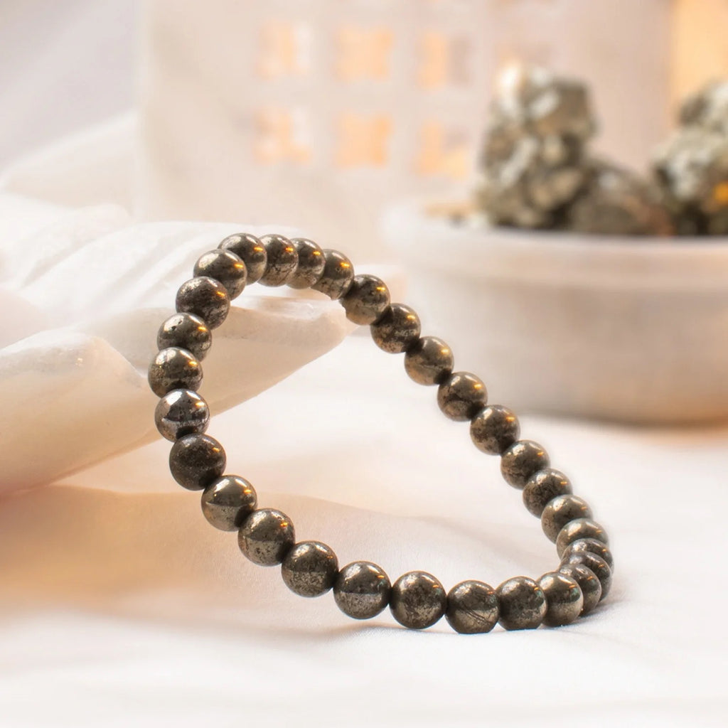 Shaktipeeth Raw Pyrite Bracelet  - 6mm Beads, Healing Energy