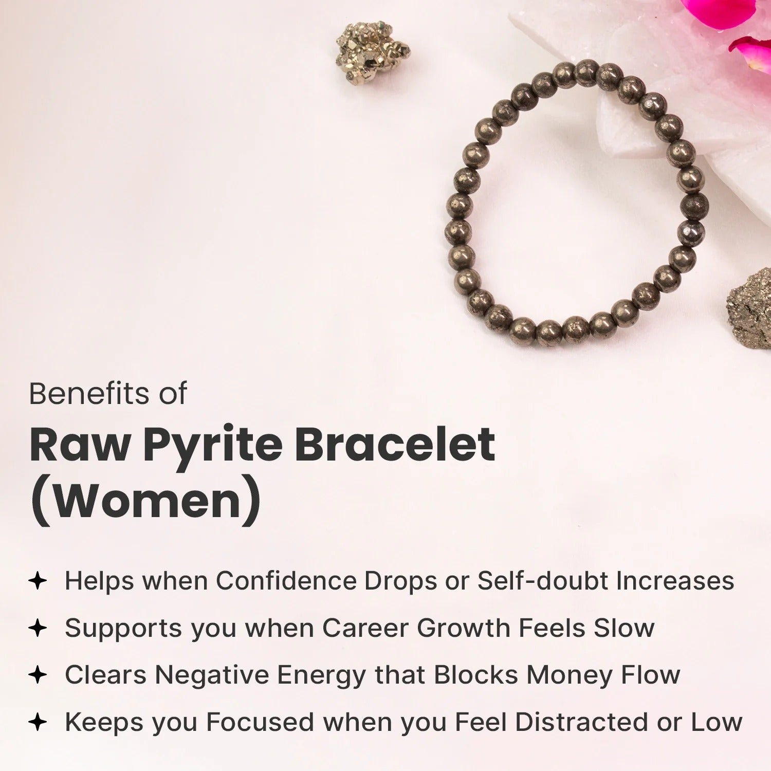 Shaktipeeth Raw Pyrite Bracelet  - 6mm Beads, Healing Energy