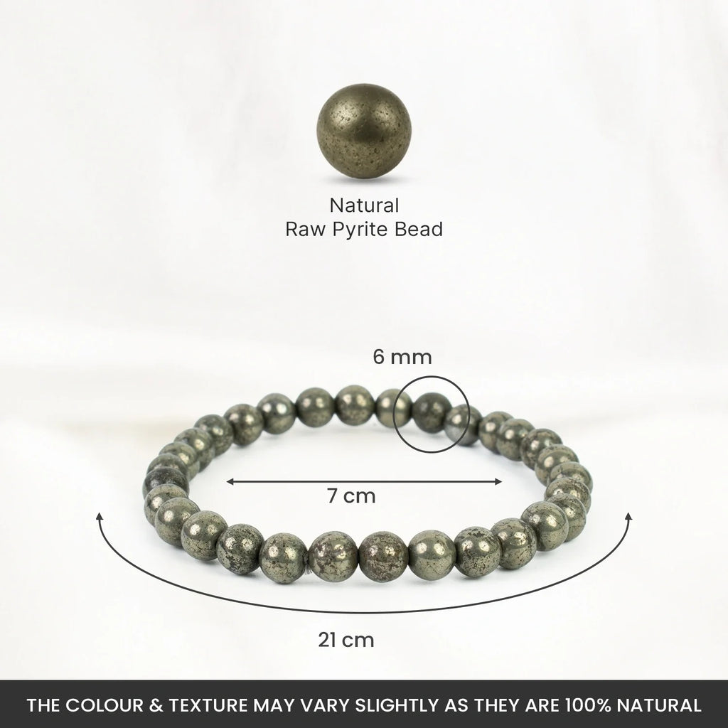 Shaktipeeth Raw Pyrite Bracelet  - 6mm Beads, Healing Energy