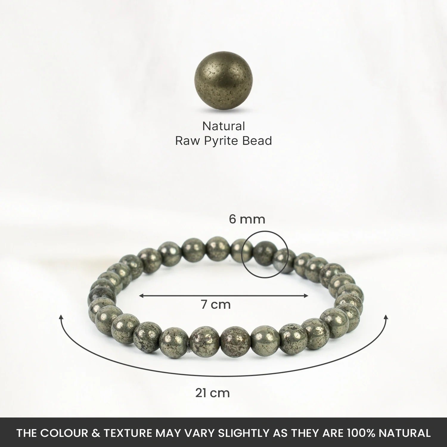 Shaktipeeth Raw Pyrite Bracelet  - 6mm Beads, Healing Energy